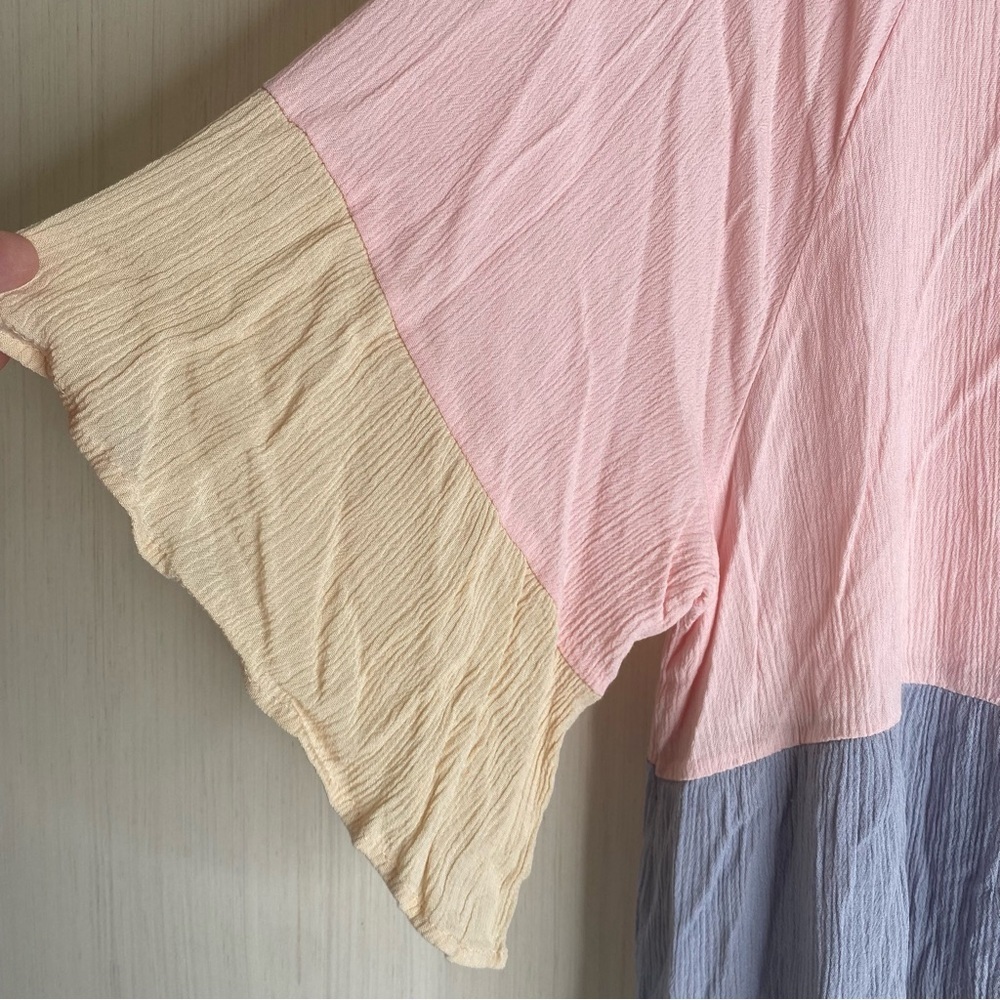 143 Story By Line Up Color-block Tye Front Women’s Shirt Pink/Blue/Cream 2X - Picture 3 of 6